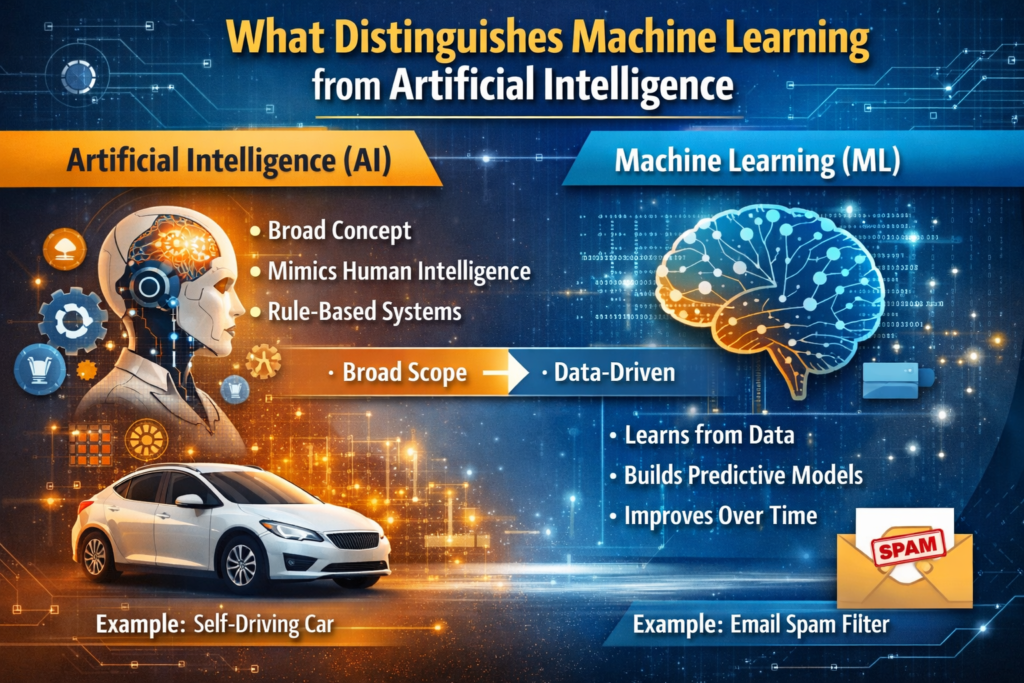 What Distinguishes Machine Learning from Artificial Intelligence