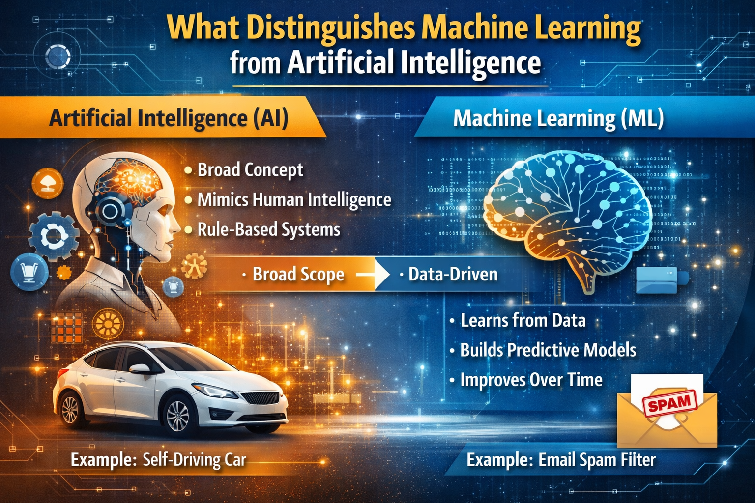 What Distinguishes Machine Learning from Artificial Intelligence
